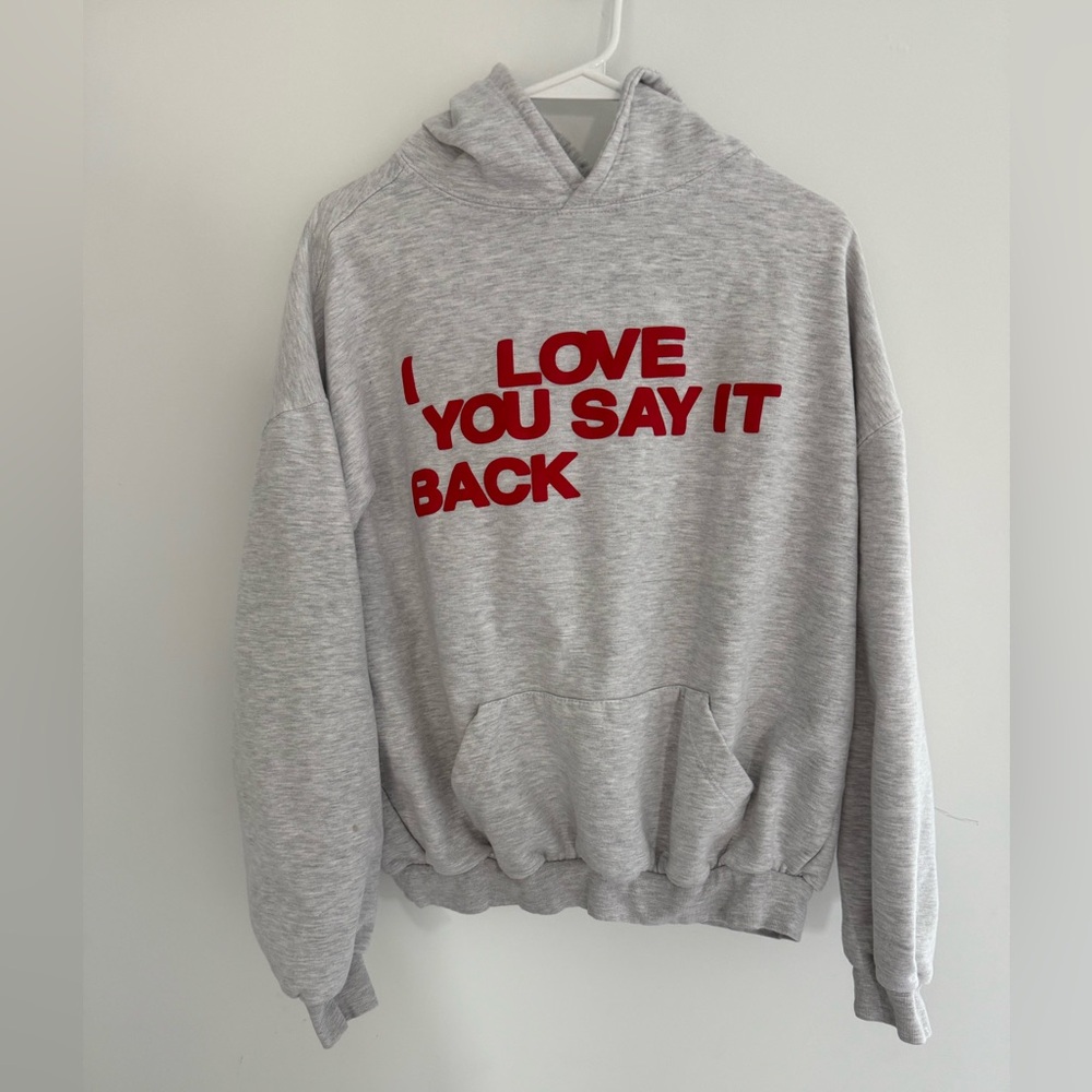LONELY GHOST Gray Sweater with Red Text